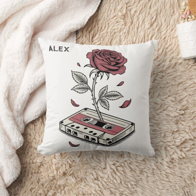 Almofada Fita Cassete Retro Rosa Nome Personalizado  (Cobertor)