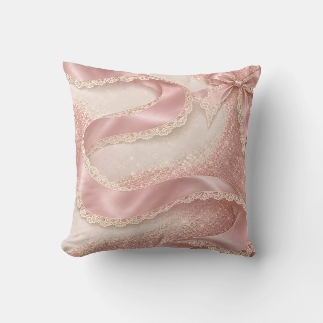 Almofada Fita de Ballet Rosa com Brilho Falso e Renda (Frente)