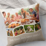 Almofada Fita de Fotografias Nome da Família ZigZag<br><div class="desc">Personalize este travesseiro decorativo feliz com as suas fotos de família favoritas. O modelo está configurado para que você adicione até 5 fotos e seu nome de família (ou texto personalizado). A foto principal será usada como fundo e as 4 fotos restantes serão mostradas em uma faixa de fotos ziguezague...</div>