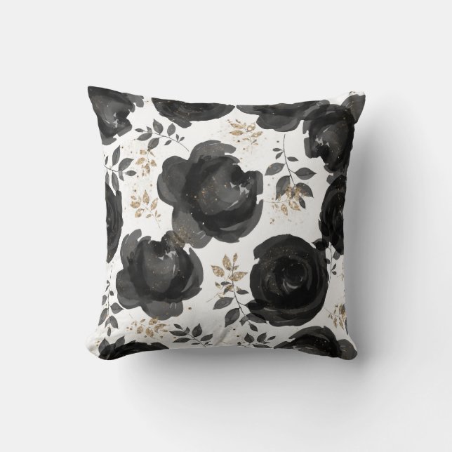 Almofada Flair Floral Glam Black Gold Deixa Shabby Chic (Frente)