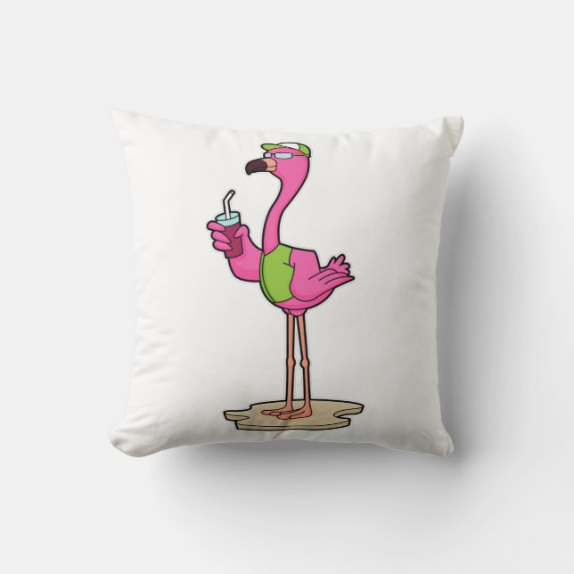 Almofada Flamingo com Óculos de Sol & Boné (Frente)