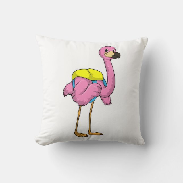 Almofada Flamingo como Alunos com saco escolar (Frente)