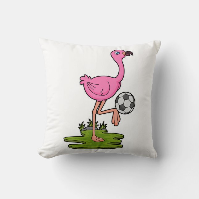 Almofada Flamingo como jogador de futebol com futebol (Frente)