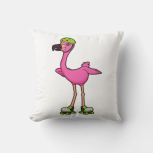 Almofada Flamingo como Patinador com Patins e Capacete