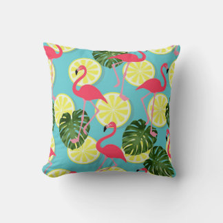 Almofada Flamingo Cor-de-rosa com fatia de limão com folhas