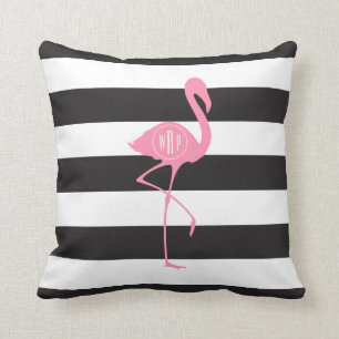 Almofada Flamingo cor-de-rosa Monogrammed + Preto + Listras