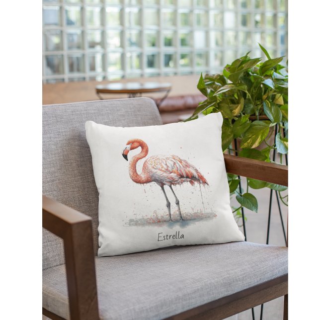 Almofada Flamingo cor-de-rosa no estilo Pointillism (Criador carregado)