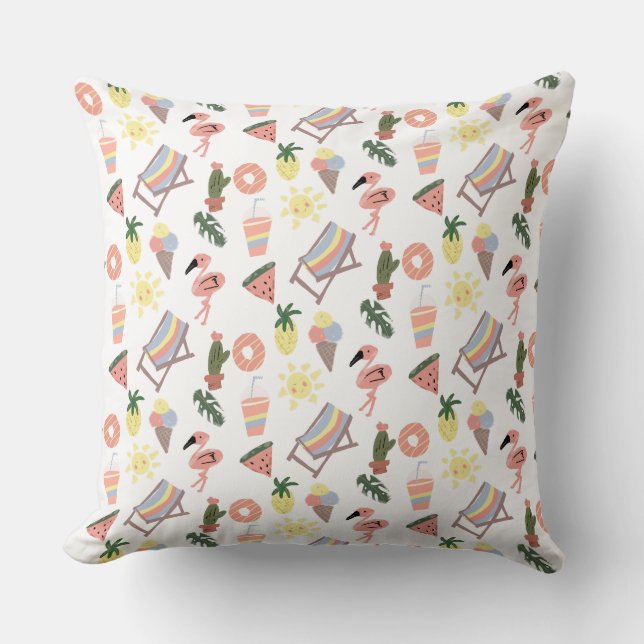 Almofada Flamingo de Verão Desenhos à Mão (Frente)