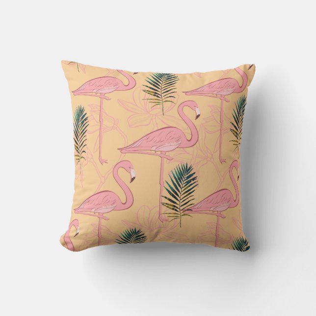 Almofada Flamingo Design em Ouro Amarelo e Folhas de Teto (Frente)