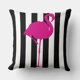 Almofada Flamingo do rosa quente em listras pretas &
