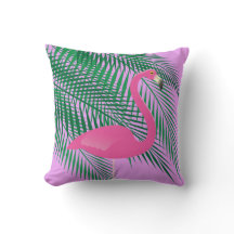 Flamingo e Folhas de Palma Rosa Tropicais em Roxo