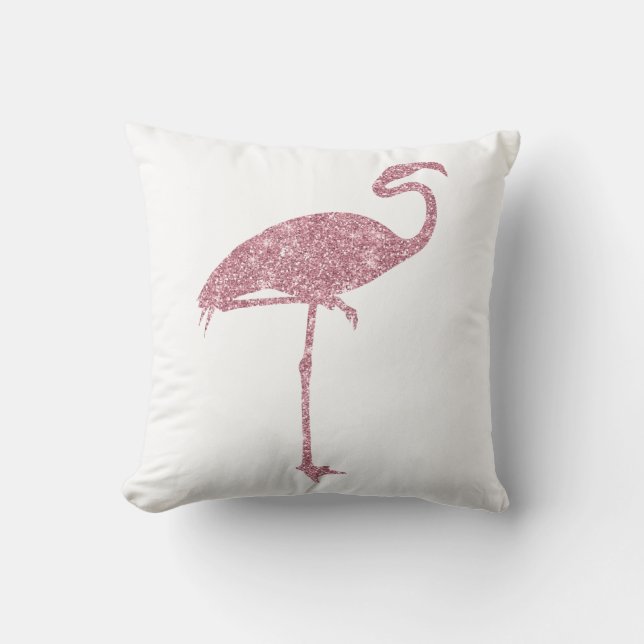 Almofada Flamingo Faux Glitter Flamingos Tropical Rosa (Frente)