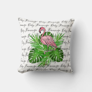 Almofada Flamingo, flamingo rosa, folhas tropicais da selva