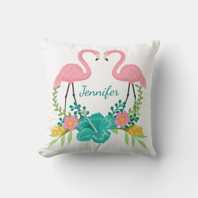 Almofada Flamingo Floral Rosa Tropical Personalizado (Frente)