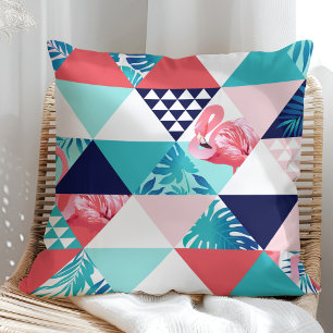 Almofada Flamingo Geométrico Moderno (Azul & Coral)