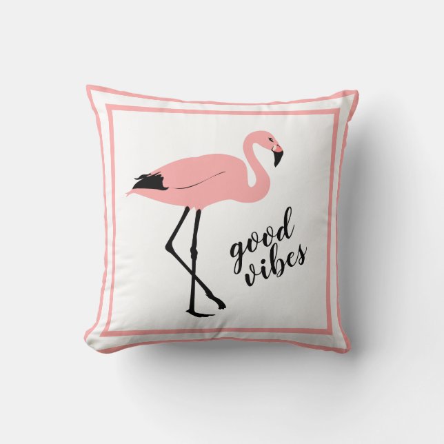 Almofada Flamingo Good Vibes Travesseiro decorativo preto-r (Frente)