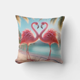 Almofada Flamingo Love Tropical Coastal Throw Pillow