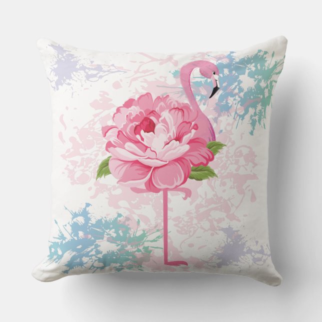 Almofada Flamingo pintado à mão (Frente)
