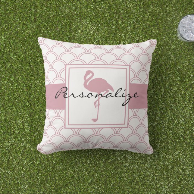 Almofada Flamingo Rosa com Padrão de Onda Art Déco Personal (Grama)