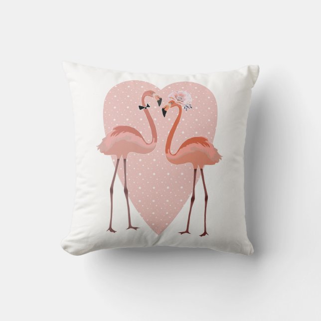 Almofada Flamingo Rosa coração elegante amor (Frente)