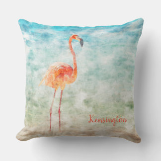 Almofada Flamingo Rosa de Aquarela Personalizada | Praia Tr