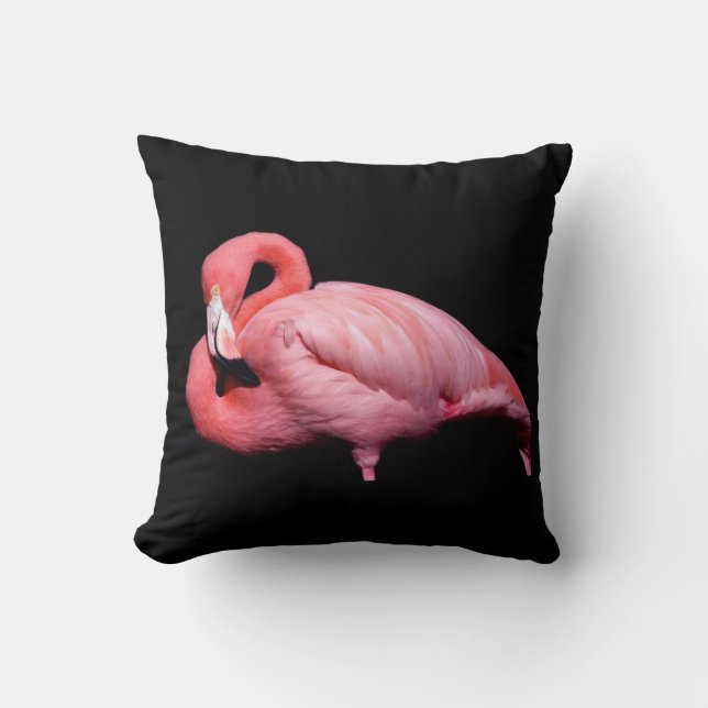 Almofada Flamingo Rosa em Preto (Frente)