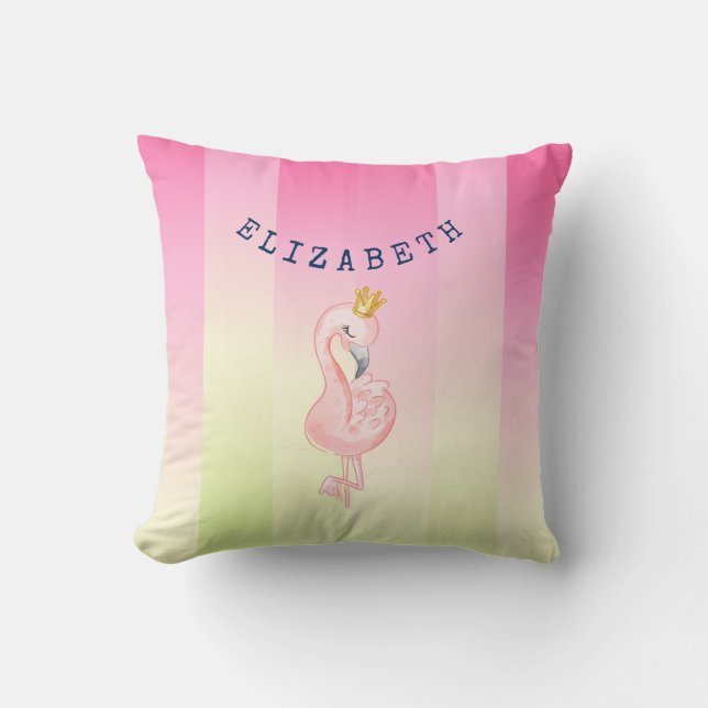 Almofada Flamingo Rosa Fofo com Listras Ombre (Frente)