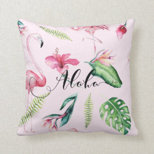 Almofada Flamingo Rosa Hibisco Tropical Aloha Verão