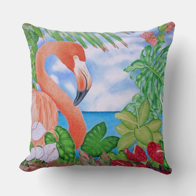 Almofada Flamingo tropical (Frente)
