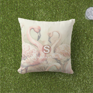 Almofada Flamingo Tropical Monograma Chuva de Noiva Casamen