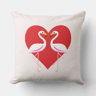 Almofada Flamingos Cor-de-rosa branco-claro com coração ver