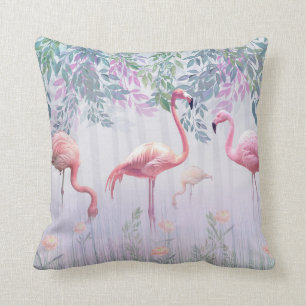 Almofada Flamingos cor-de-rosa da família tropical branca