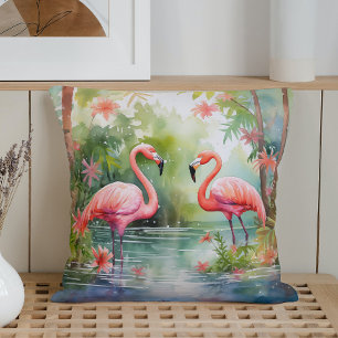 Almofada Flamingos de Verão em Aquarela