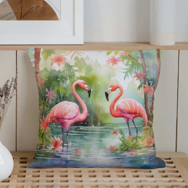 Almofada Flamingos de Verão em Aquarela (Criador carregado)