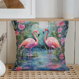 Almofada Flamingos de Verão em Aquarela