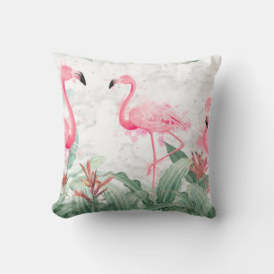 Almofada flamingos em plantas tropicais de fundo texturizad