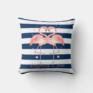 Almofada Flamingos Rosa Apaixonados,Listrado Azul Marinho