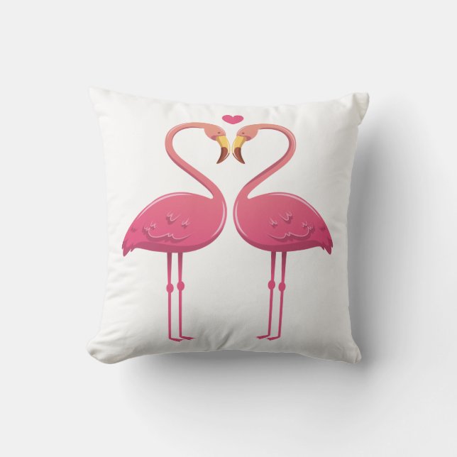 Almofada Flamingos Rosa Tropical Amor - Casamento Beach Lua (Frente)
