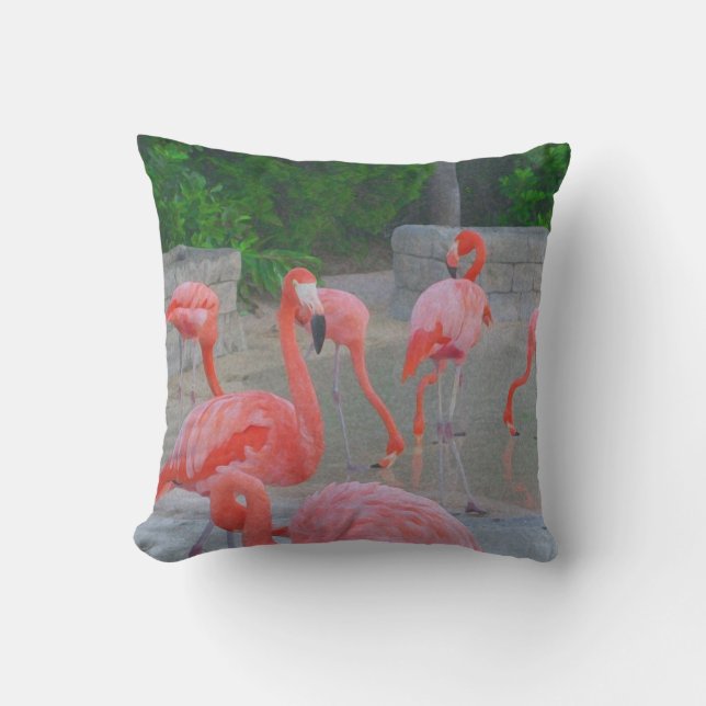 Almofada Flamingos Watercolor, cor-de-rosa, na Flórida (Frente)