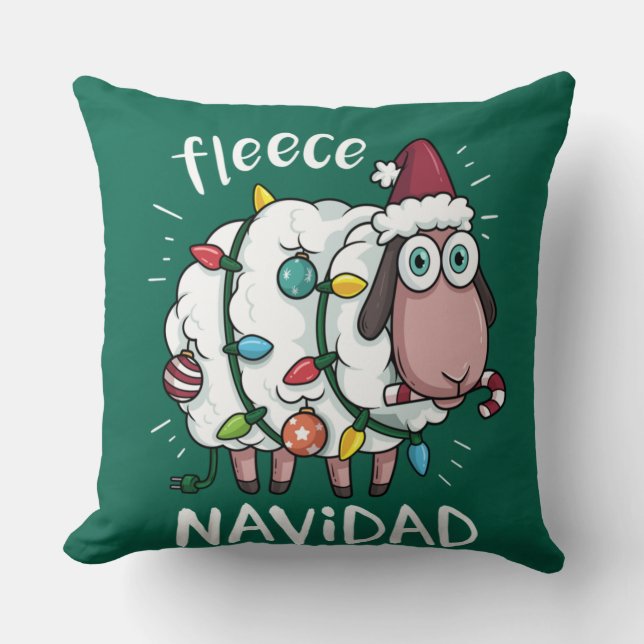 Almofada Fleece Feliz Navidad Funny Cute Sheep Christmas (Frente)