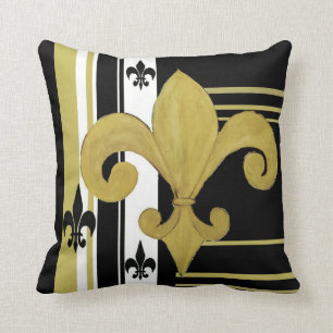 Almofada Fleur de lis black e gold travesseiro decorativo d