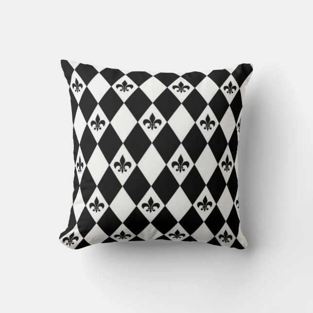 Almofada Fleur de lis Cushion, preto e branco (Frente)