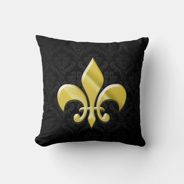 Almofada Fleur de Lis (Damasco preto/Dourado) (Frente)