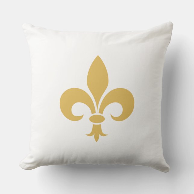 Almofada Fleur de Lis Dourada em Branco (Frente)