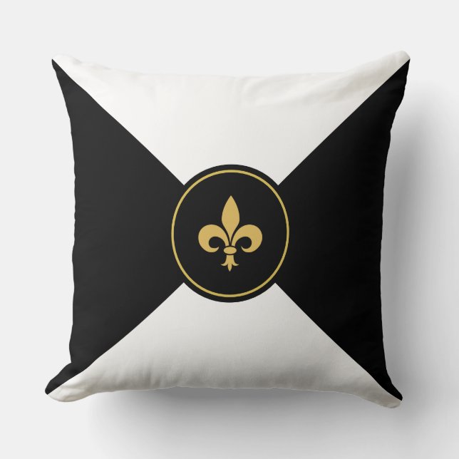 Almofada Fleur de Lis Dourada em Preto e Branco (Frente)