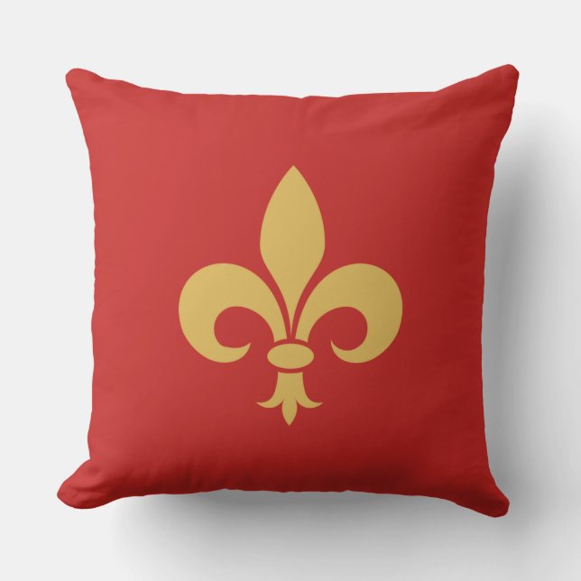 Almofada Fleur de Lis Dourada sobre Vermelho Carmim (Frente)