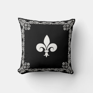 Almofada Fleur de Lis em Branco e Moldura em Preto
