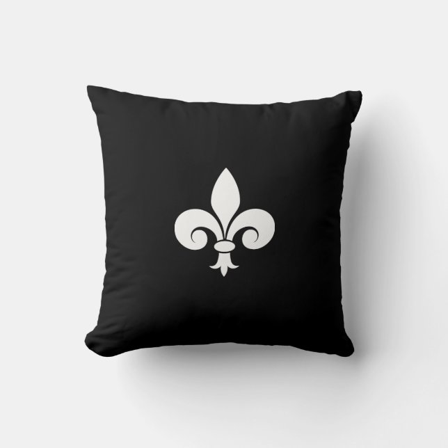 Almofada Fleur de Lis em branco em preto (Frente)