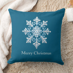 Almofada Floco de Neve Azul de Natal Azul Teak White