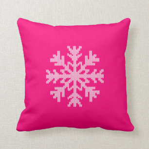 Almofada Floco de Neve Branco sobre Fushia Rosa Festiva